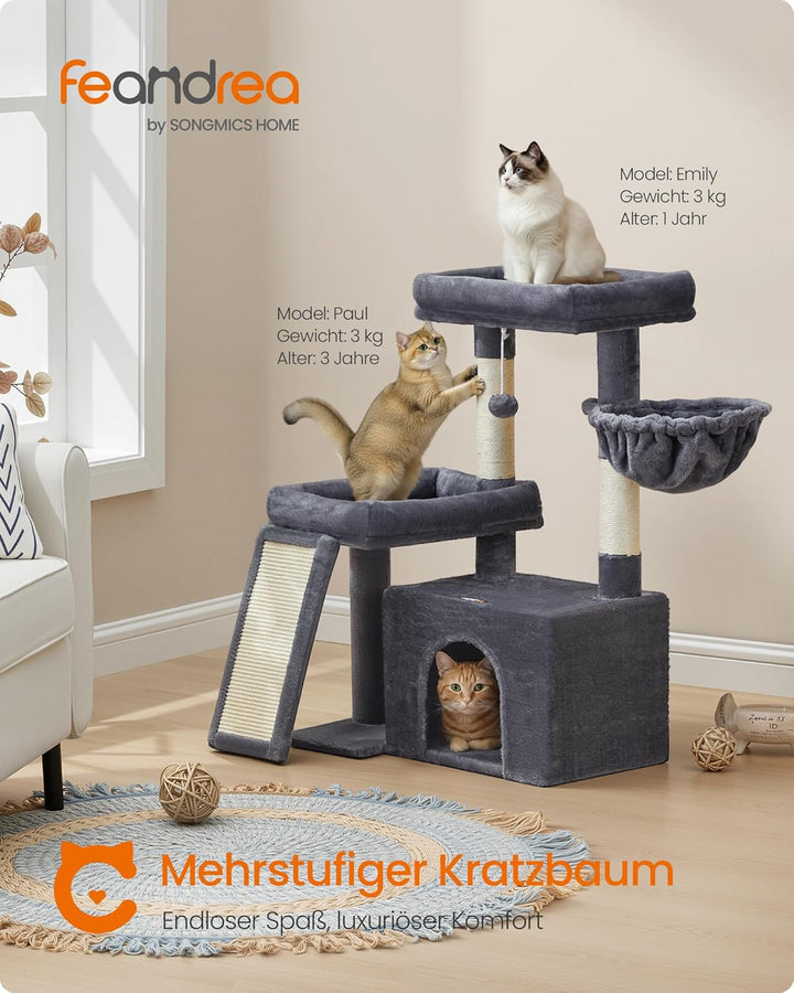Feandrea Kratzbaum, Katzenbaum mit Kratzsäulen, Rampe, Katzenkratzbaum, 2 grosse Plattformen, Höhle
