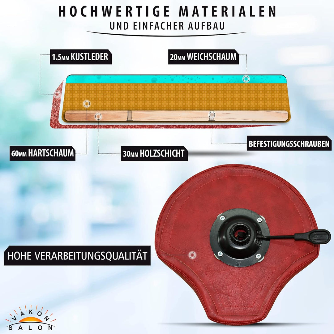 VAKON SALON - Ergonomischer Sitzhocker rot höhenverstellbar von 50 bis 65 cm Rollhocker - Drehhocker