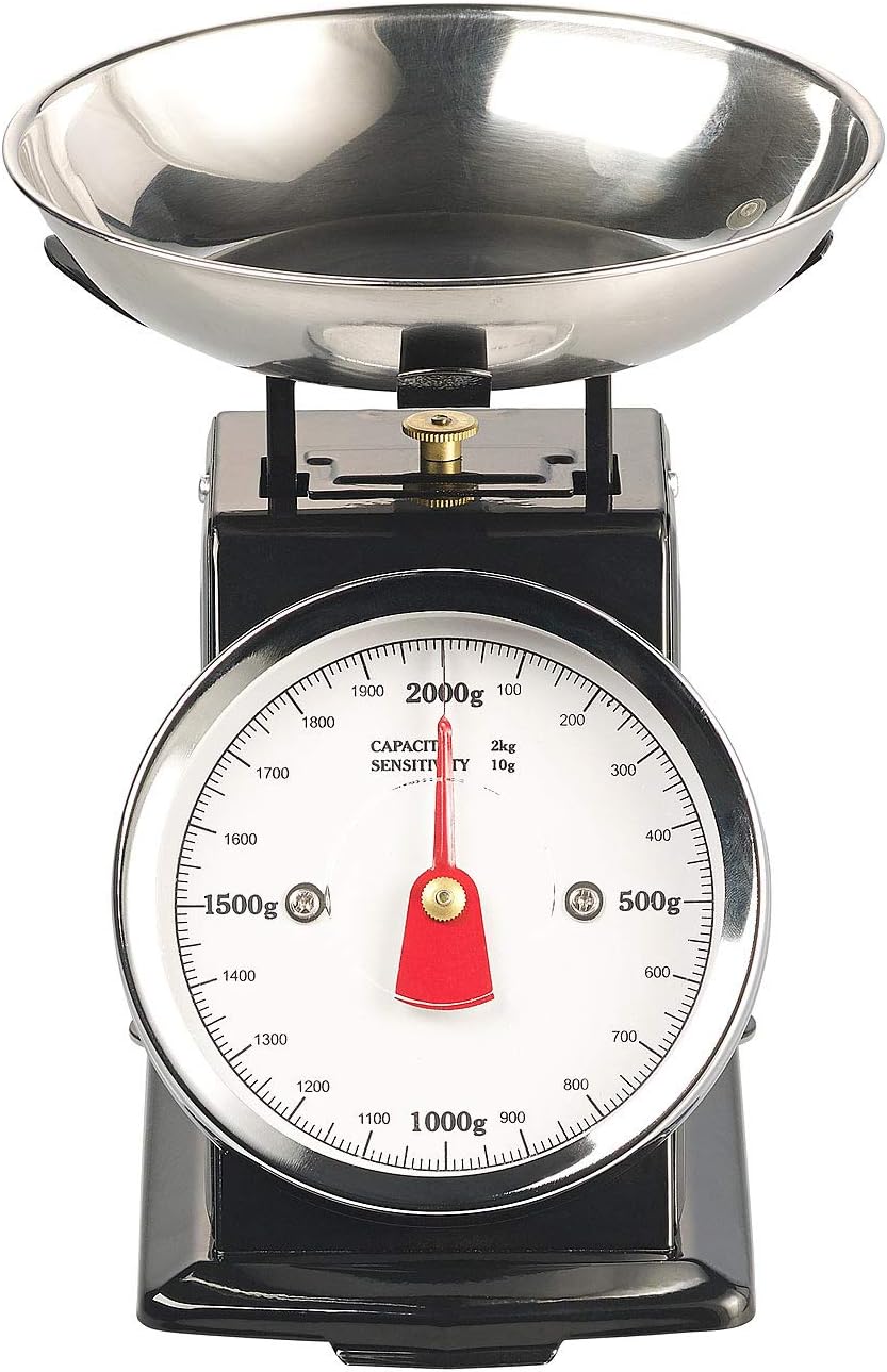Rosenstein & Söhne Küchenwaage mechanisch: Analoge Retro-Küchenwaage bis 2 kg mit Tara-Funktion, sch