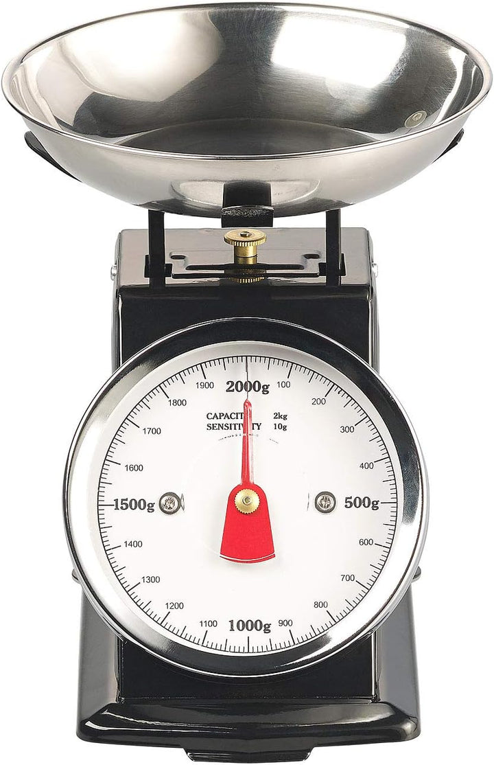 Rosenstein & Söhne Küchenwaage mechanisch: Analoge Retro-Küchenwaage bis 2 kg mit Tara-Funktion, sch