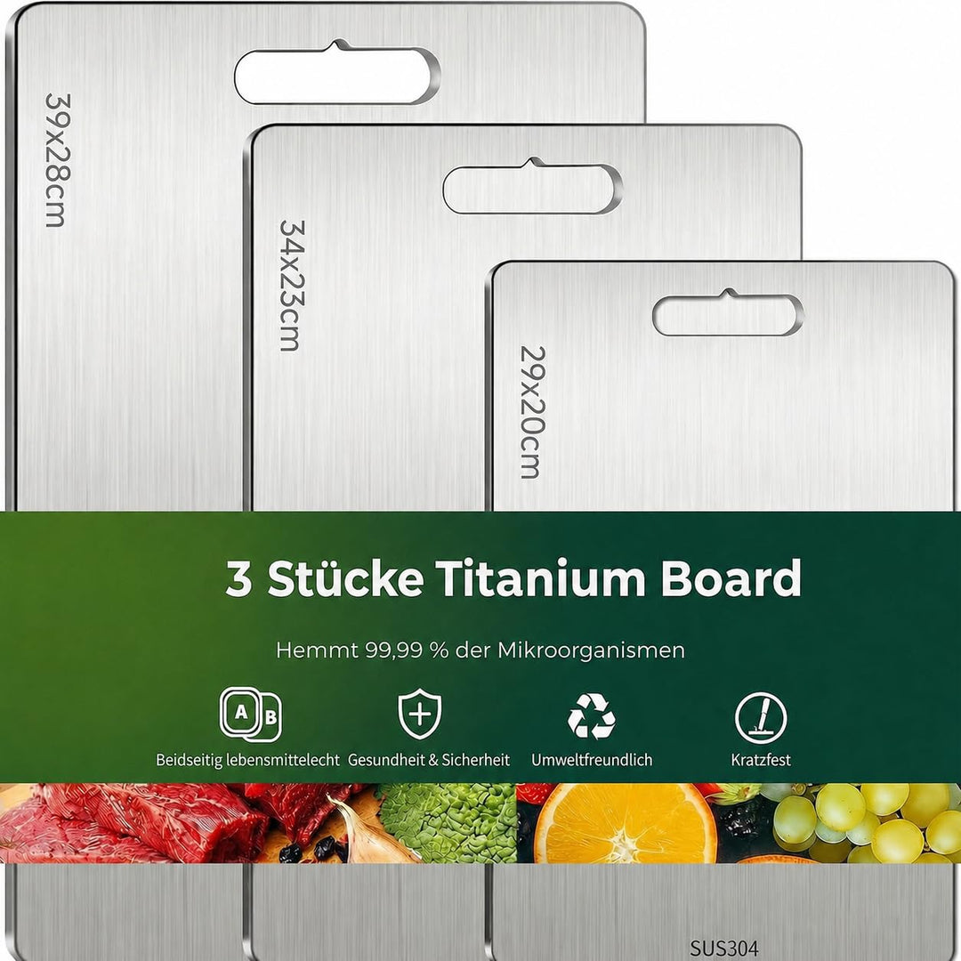 3 Stück Titan Schneidebrett, Titanium Cutting Board, Edelstahl Schneidebrett, Erstklassige Titan-Sch