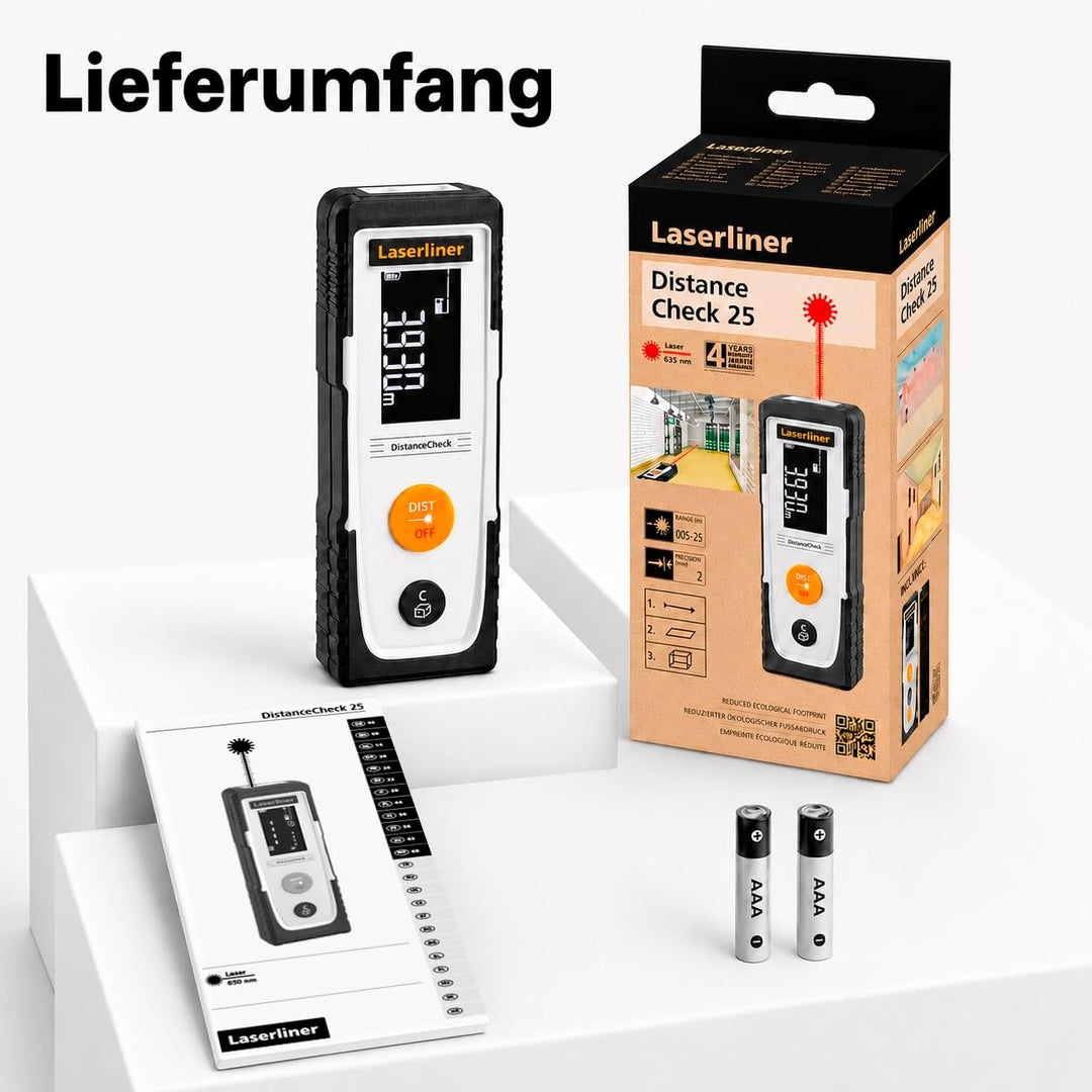 Laser-Entfernungsmesser, DistanceCheck 25, mit Flächen- &amp; Volumenberechnung | Dauermessfunktion, Min