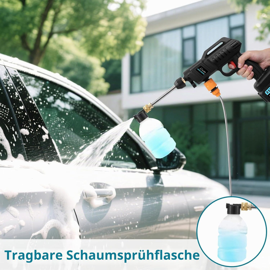 Kabelloser Hochdruckreiniger 21V 62 Bar 3000W Tragbar - Mit Akku, Ladegerät, 6-in-1 Verstellbarer Dü