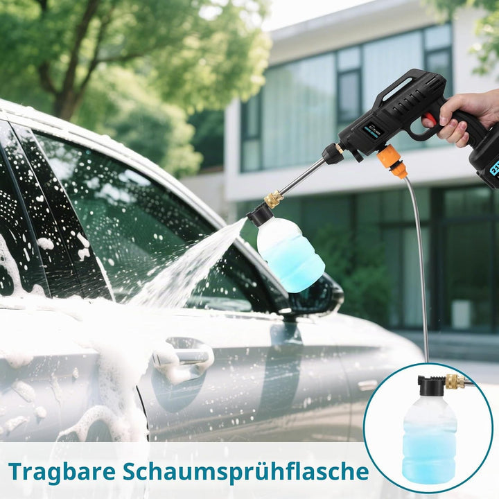 Kabelloser Hochdruckreiniger 21V 62 Bar 3000W Tragbar - Mit Akku, Ladegerät, 6-in-1 Verstellbarer Dü