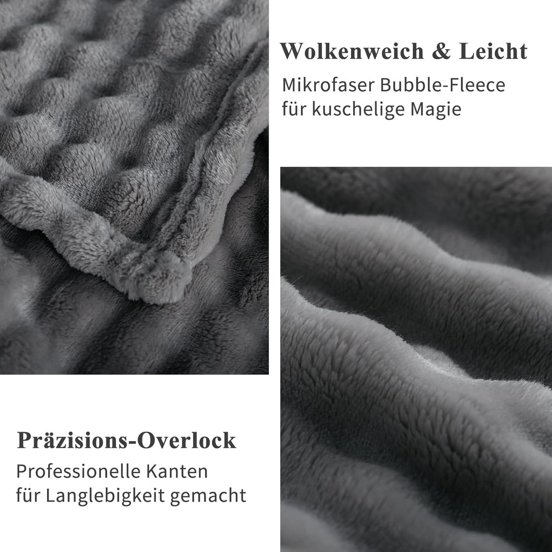 RUIKASI Kuscheldecke Flauschig Grau Bubble Decke - 220x240cm XXL Sofadecke & Couchdecke aus Plüsch,