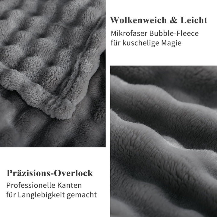 RUIKASI Kuscheldecke Flauschig Grau Bubble Decke - 220x240cm XXL Sofadecke & Couchdecke aus Plüsch,