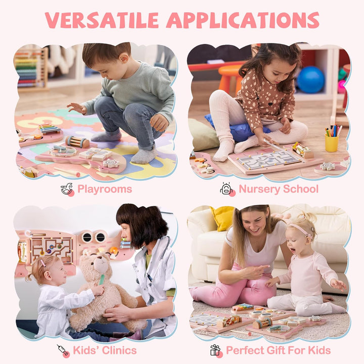ROBUD Wandmontiertes Montessori Busy Board, 8-in-1 Activity Board Spielzeug Holz Beschäftigungsbrett