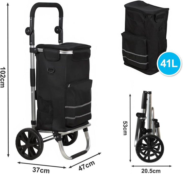 Einkaufstrolley klappbar mit Kühlfach | 50kg belastbar & Grosses Volumen | Leichter Einkaufswagen mi