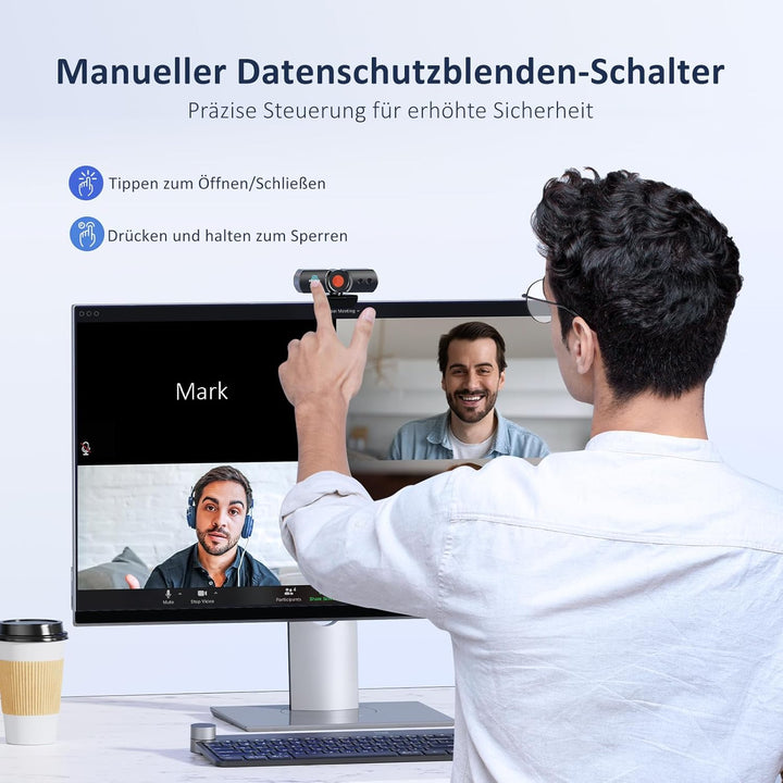 NexiGo HelloCam Pro, Webcam mit Windows Hello, 1080P 60FPS Autofokus, Echter Datenschutz, Automatisc