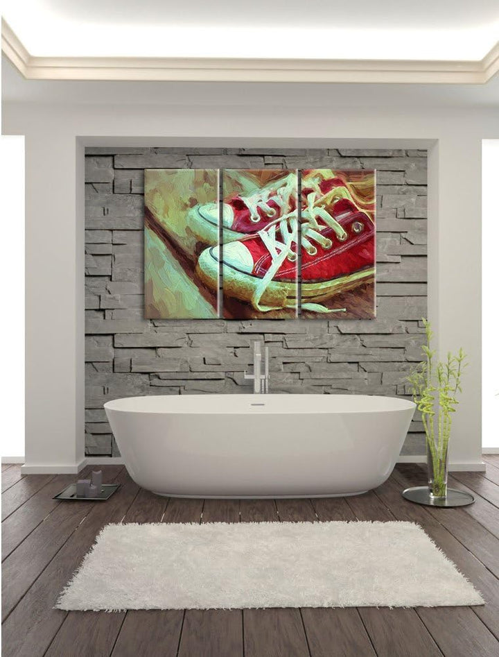 Pixxprint rote Converse Chucks Pinsel Effekt 3-Teiler Leinwandbild 120x80 Bild auf Leinwand