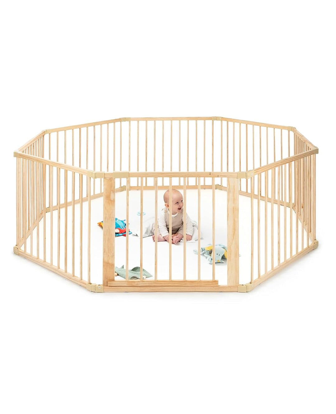 dibea Baby-Laufstall Holz-Laufgitter mit Tür 8 Elemente je 90 x 68, Baby-Laufstall, 90 x 68 cm (8 El