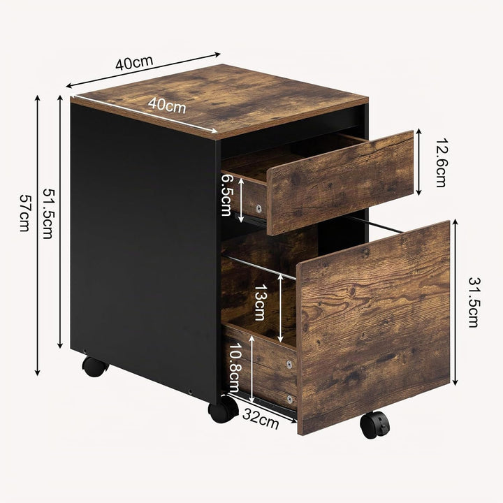 WOLTU Rollcontainer, Aktenschrank mit 2 Schubladen, mobiler Büroschrank, Schreibtisch Unterschrank,