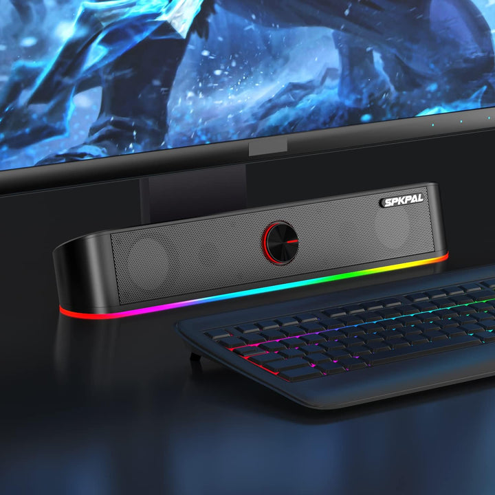 Soundbar für TV,SPKPAL10W Pc Lautsprecher soundbar mit Surround Stereo Audio Buntes RGB Licht USB äh