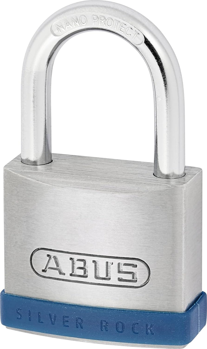 ABUS Vorhängeschloss Silver Rock 5/50 aus massivem Zink - mit Silikon Schutzrahmen - Kellerschloss u