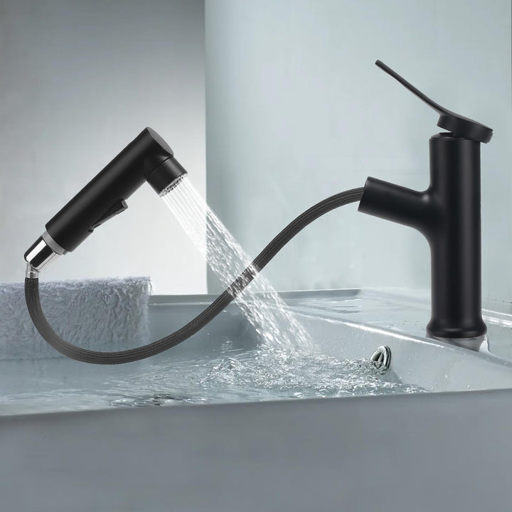 Wasserhahn Ausziehbar Wasserhahn Bad Schwarz mit 3 Wasserstrahlarten Brause Kalt und Warm Einhebelmi