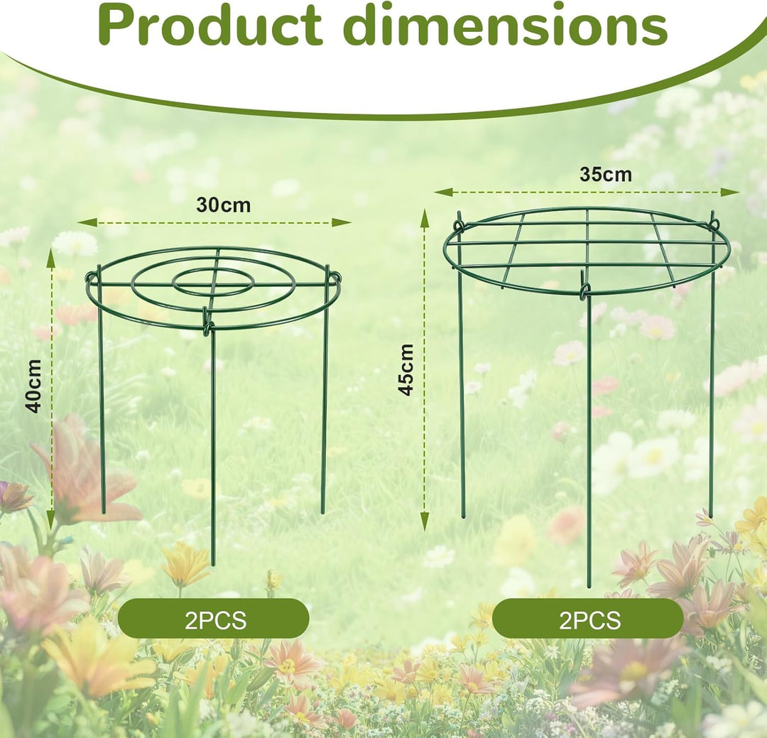 4 Stück Pflanzenstützen Rund, Grüne Metallstützen für Garten mit 3 Beinen, Metall Gartenstützen für