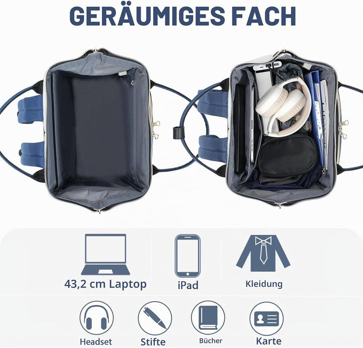 KROSER Laptop-Rucksack Damen 17 Zoll Business Reiserucksack Wasserdicht mit Hartgeschältem Sicherhei