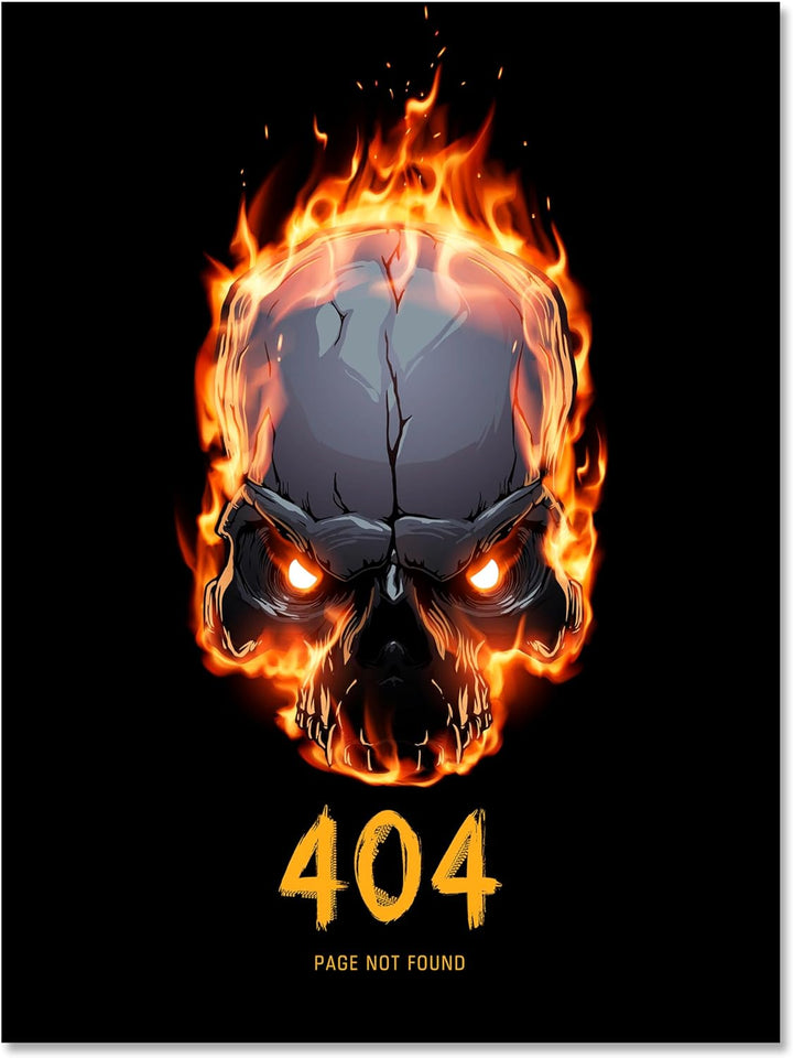 wandmotiv24 Leinwand-Bilder Totenköpfe, Grösse 100x75cm, Hochformat, Totenkopf in Flammen, 404 Page