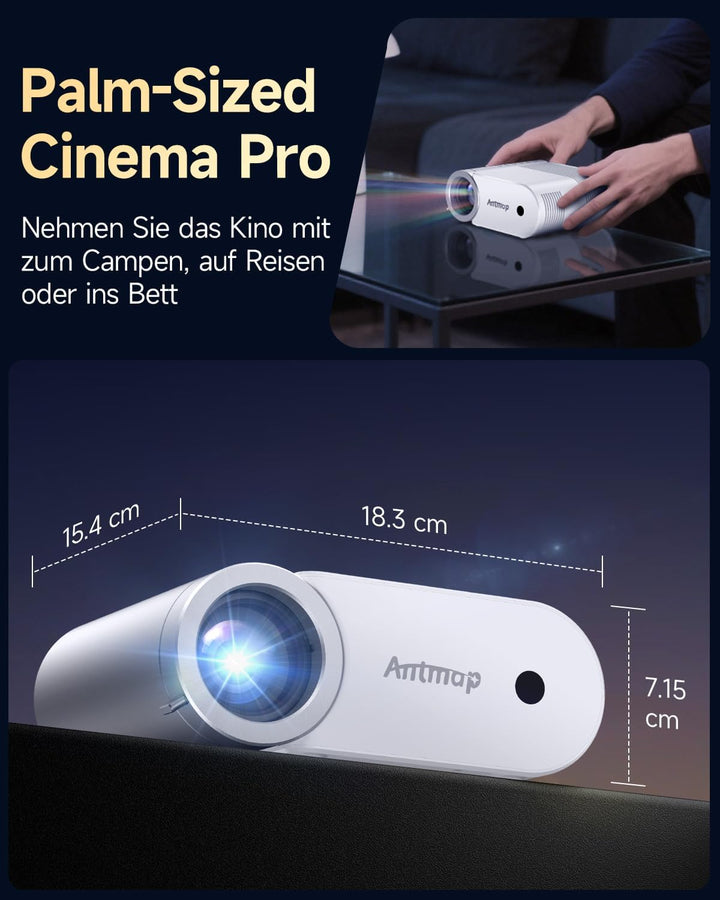Mini Beamer 4K, Kleiner Projektor Bluetooth und WiFi für Handy, 1080P Beamer Heimkino iPhone/Android