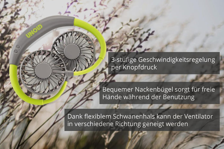 UNOLD 86696 Nackenventilator Breezy Green - Grün, Nackenbügel, 3-stufige Geschwindigkeitsregelung, L