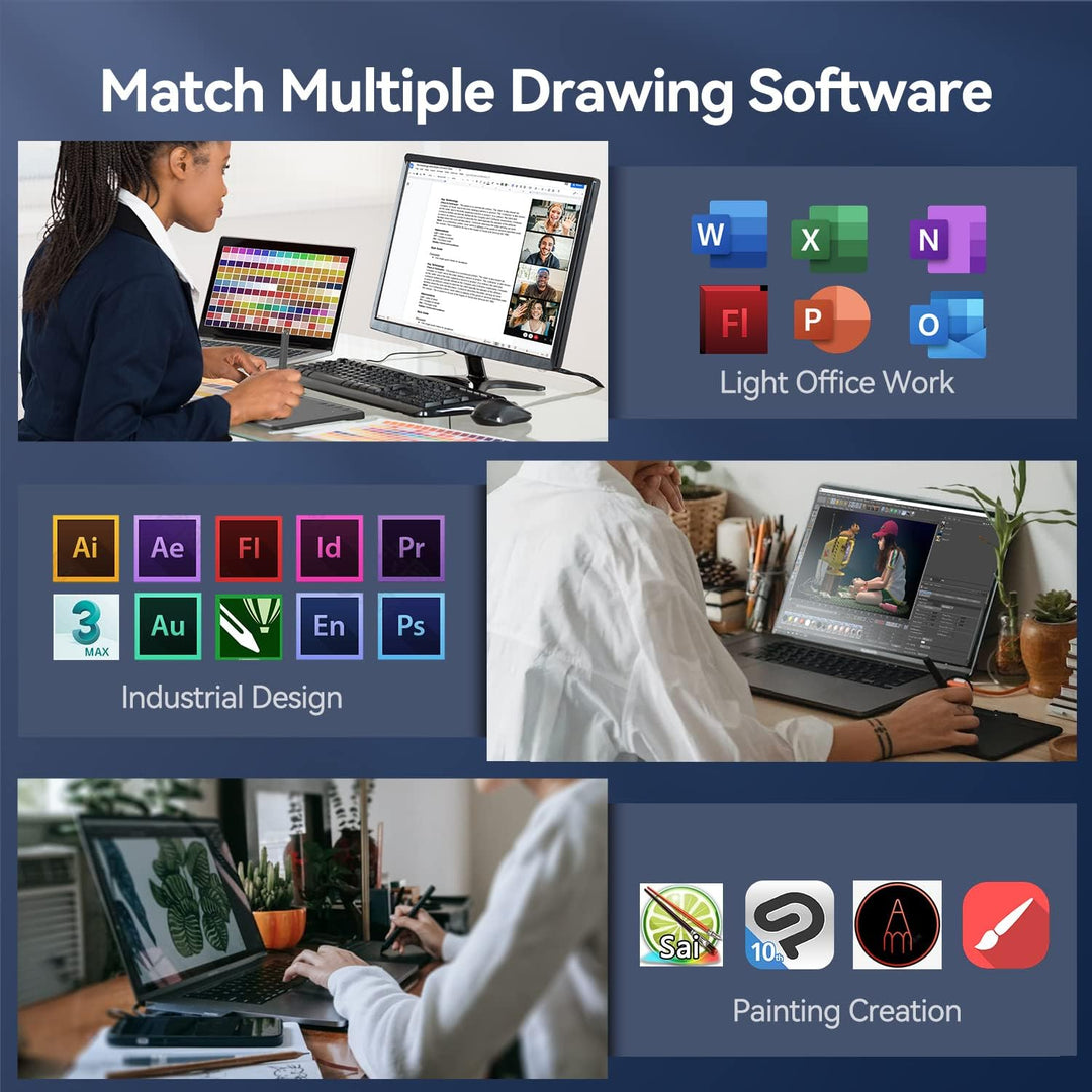 UGEE Grafiktablett S640 Digitales Zeichentablett mit batterieloser Stylus-Neigungsfunktion, 8192 Dru