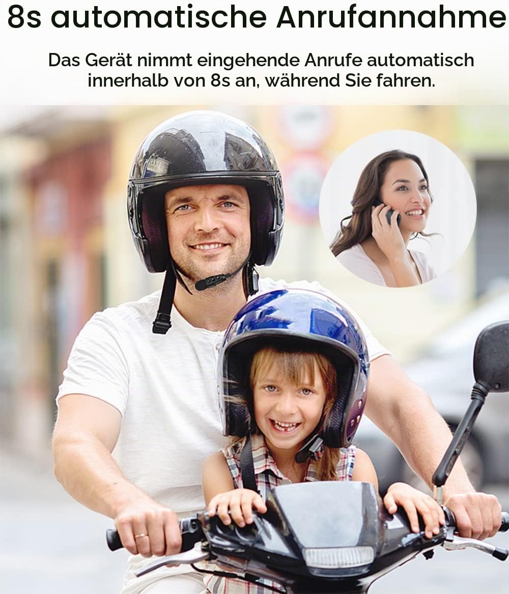 QSPORTPEAK Motorrad Helm Bluetooth 5.1 Headset, E1+ mit CVC-Geräuschunterdrückung Funktion und 3D-So