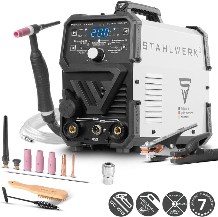 STAHLWERK Schutzgasschweissgerät 2-in-1 Kombi DC WIG 200 ST – WIG & MMA-Funktion (E-Hand/ARC) bis 20