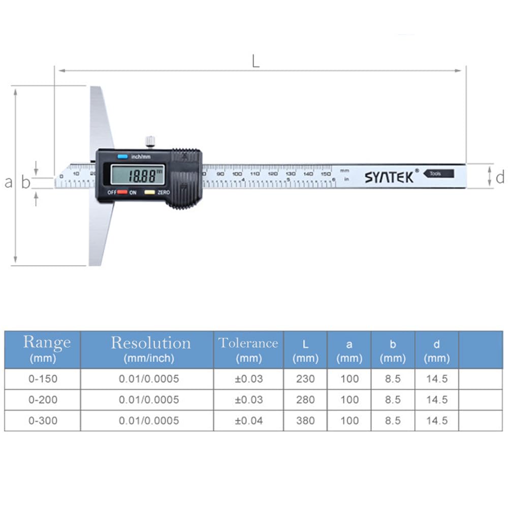 Digitaler Tiefenmesser, 0-300MM Tiefenmessgerät Tiefenmessschieber Professionell Messgerät für Holza