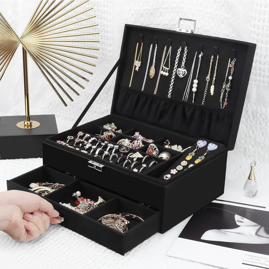 Schmuckkasten, Schmuckkästchen mit Schubladen für Damen Mädchen, Samt Schmuckbox Schmuckschatulle Gr