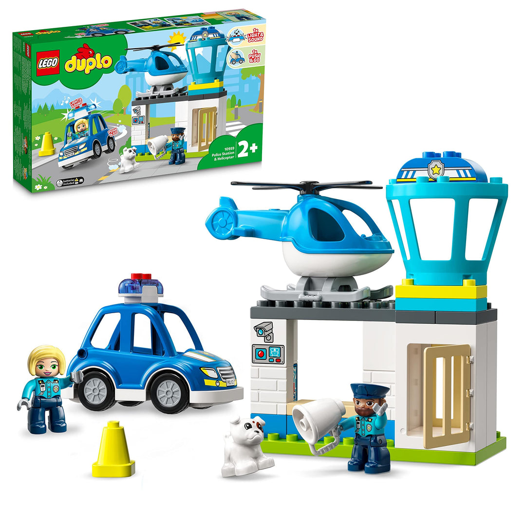 LEGO 10959 DUPLO Polizeistation mit Hubschrauber, Polizeiauto und Steine, Polizei-Spielzeug für Klei