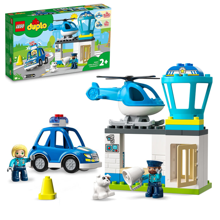 LEGO 10959 DUPLO Polizeistation mit Hubschrauber, Polizeiauto und Steine, Polizei-Spielzeug für Klei