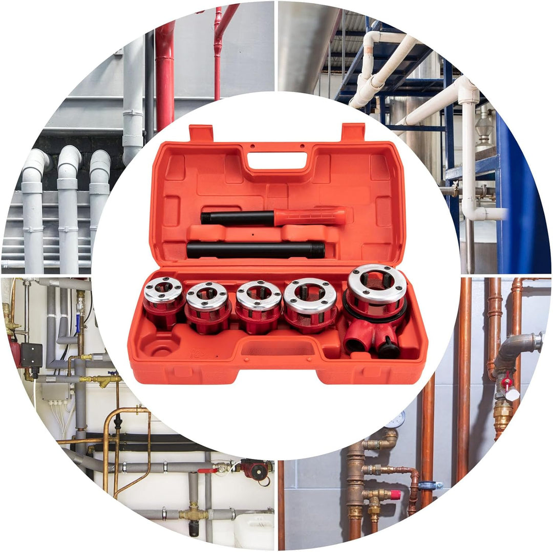 5 Schneideisen Gewindeschneidkluppe Kluppe Klempner Gewindeschneider Aussengewinde Satz Rot 3/8", 1/