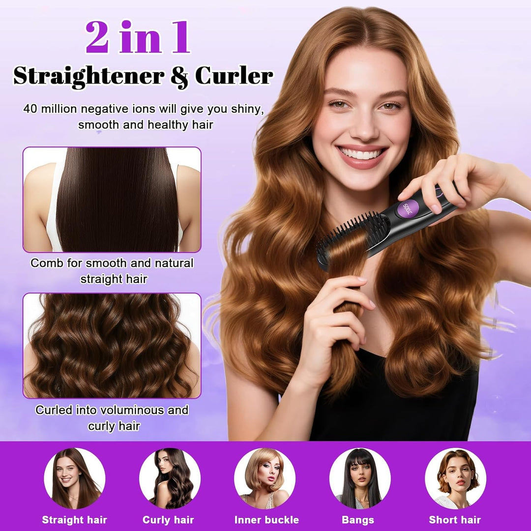 Tragbarer Stylingbürste, Stylingbürste für Kurze Haare, Glättbürste Kabellos mit 3 Temperaturen Vers