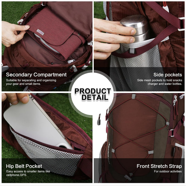 MOUNTAINTOP 40L Wanderrucksack Herren Damen Trekkingrucksack Outdoor Rucksäcke mit Regenhülle für Ca
