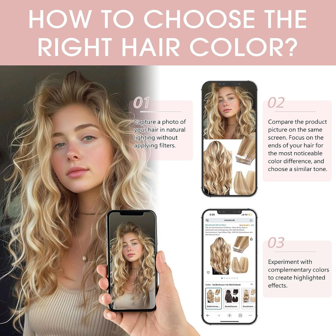 Silk-co Tape Extensions Echthaar 10 Stück 20g, Remy Tape in Extensions Haarverlängerung, Skin Weft E