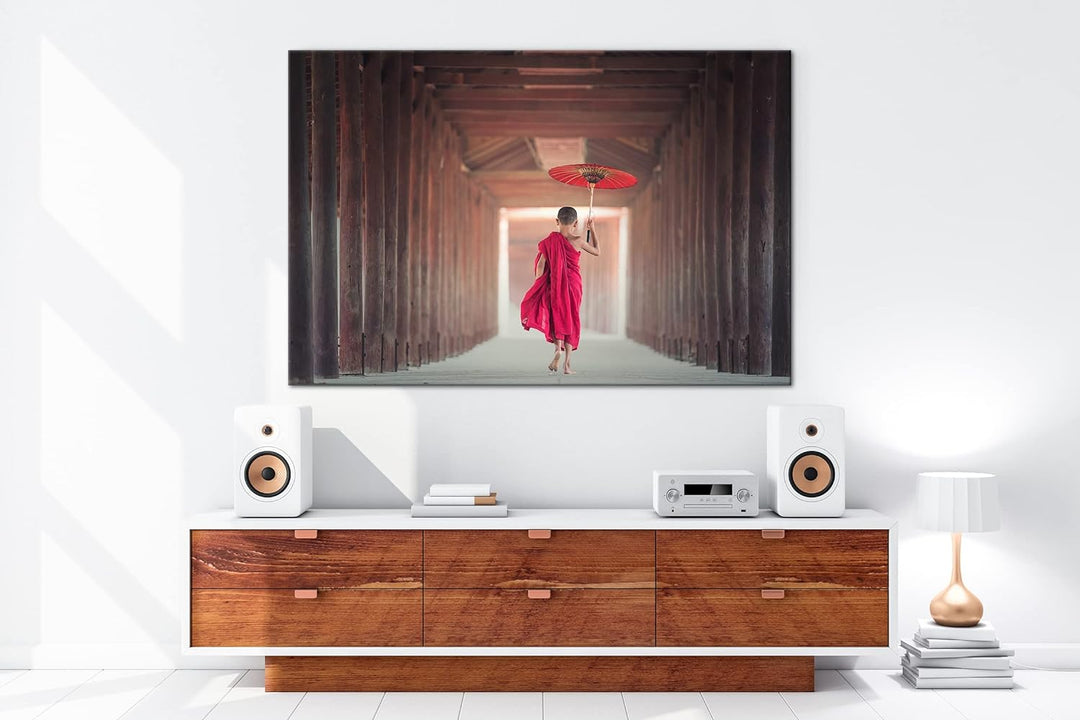 deyoli Junger Mönch im roten Gewand Format: 100x70 als Leinwand, Motiv fertig gerahmt auf Echtholzra