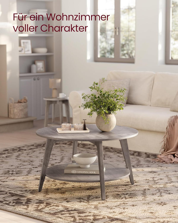 VASAGLE Couchtisch rund, Wohnzimmertisch 2 Ebenen, Kaffeetisch für Wohnzimmer, 80 cm d, 45 cm H, ein