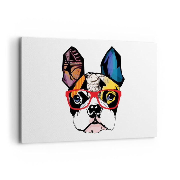 Bilder auf Leinwand 100x70cm Leinwandbild Hund Brille Bunt Bulldogge Gross Wanddeko Bild Schlafzimme