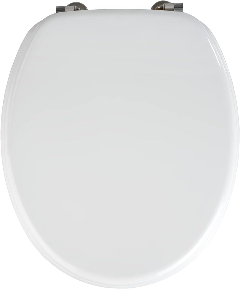 WENKO WC-Sitz Valencia Weiss - Toilettensitz, rostfreie Edelstahlbefestigung, MDF, 36 x 43 cm, Weiss