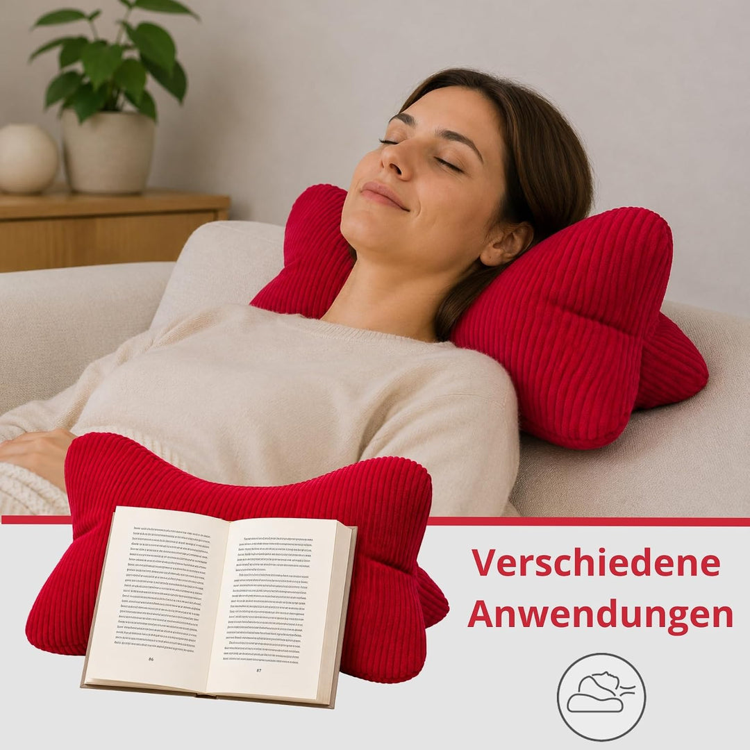 liebling Cord Lesekissen für Bett und Sofa, Bücherkissen, Lesehilfe, 40x25 cm, Leseknochen, Serie Ve