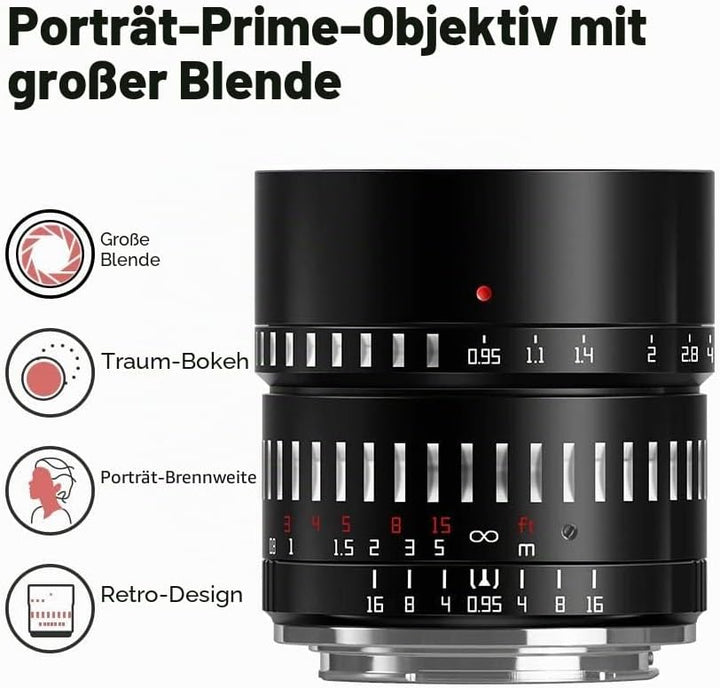 TTARTISAN 50 mm F0,95 APS-C Kameraobjektiv, manuelle grosse Blende, Prime-Kameraobjektiv, spiegellos