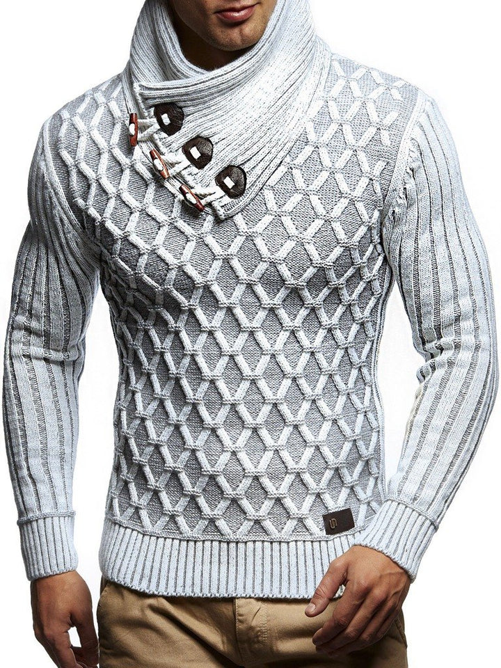 Leif Nelson Herren Strick-Pullover Schalkragen Slim Fit Winter Sommer Moderner Männer schwarzer Pull