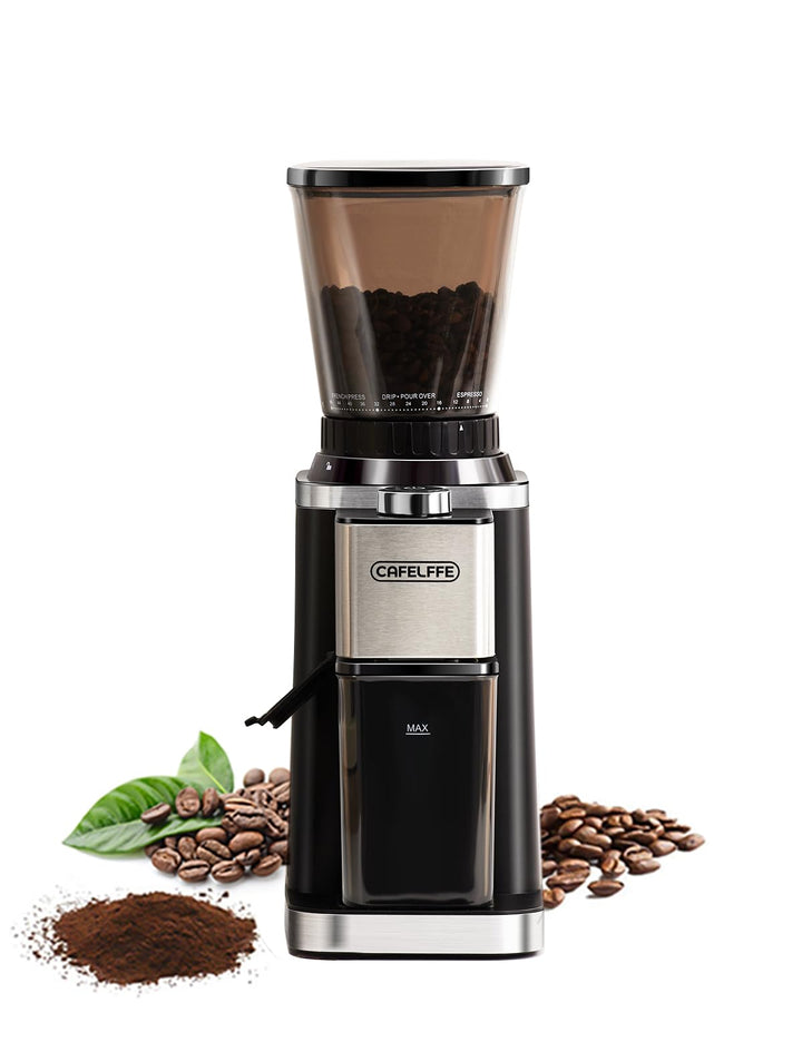 CAFELFFE Elektrische Kaffeemühle für Siebträger und Behälter, 48 einstellbare Mahlstufen mit Antista