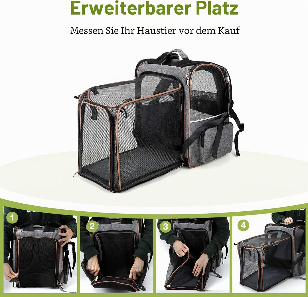 Lekebobor Katzenrucksack-Tragetasche, erweiterbarer Haustier-Tragerucksack für kleine Hunde, mittelg