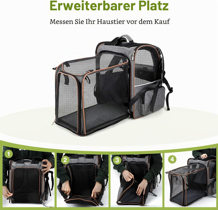 Lekebobor Katzenrucksack-Tragetasche, erweiterbarer Haustier-Tragerucksack für kleine Hunde, mittelg