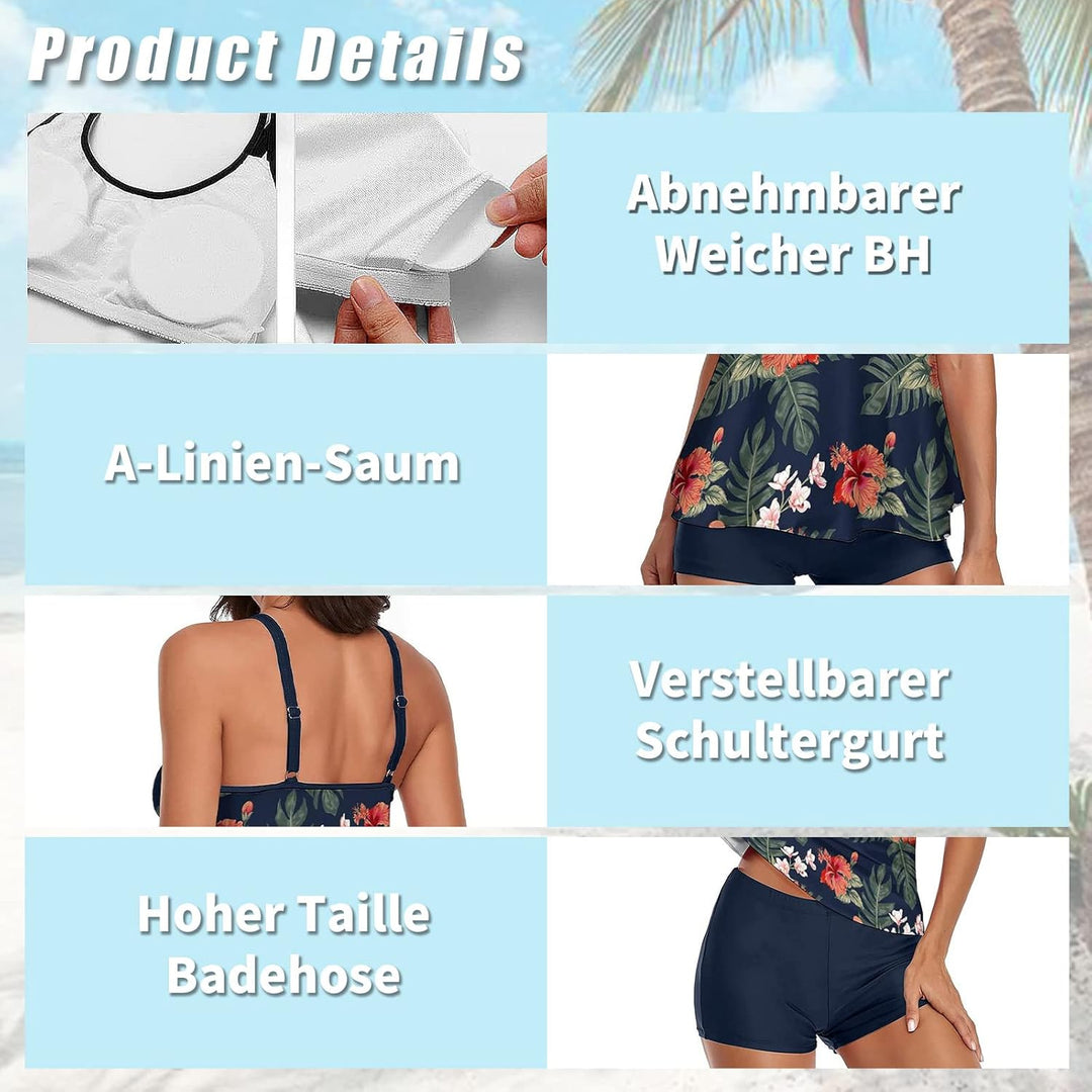 wihnsinop Tankini Damen Bauchweg Bademode Set Damen Freizeit Tankini Badeanzug Zweiteiler Tankinis S