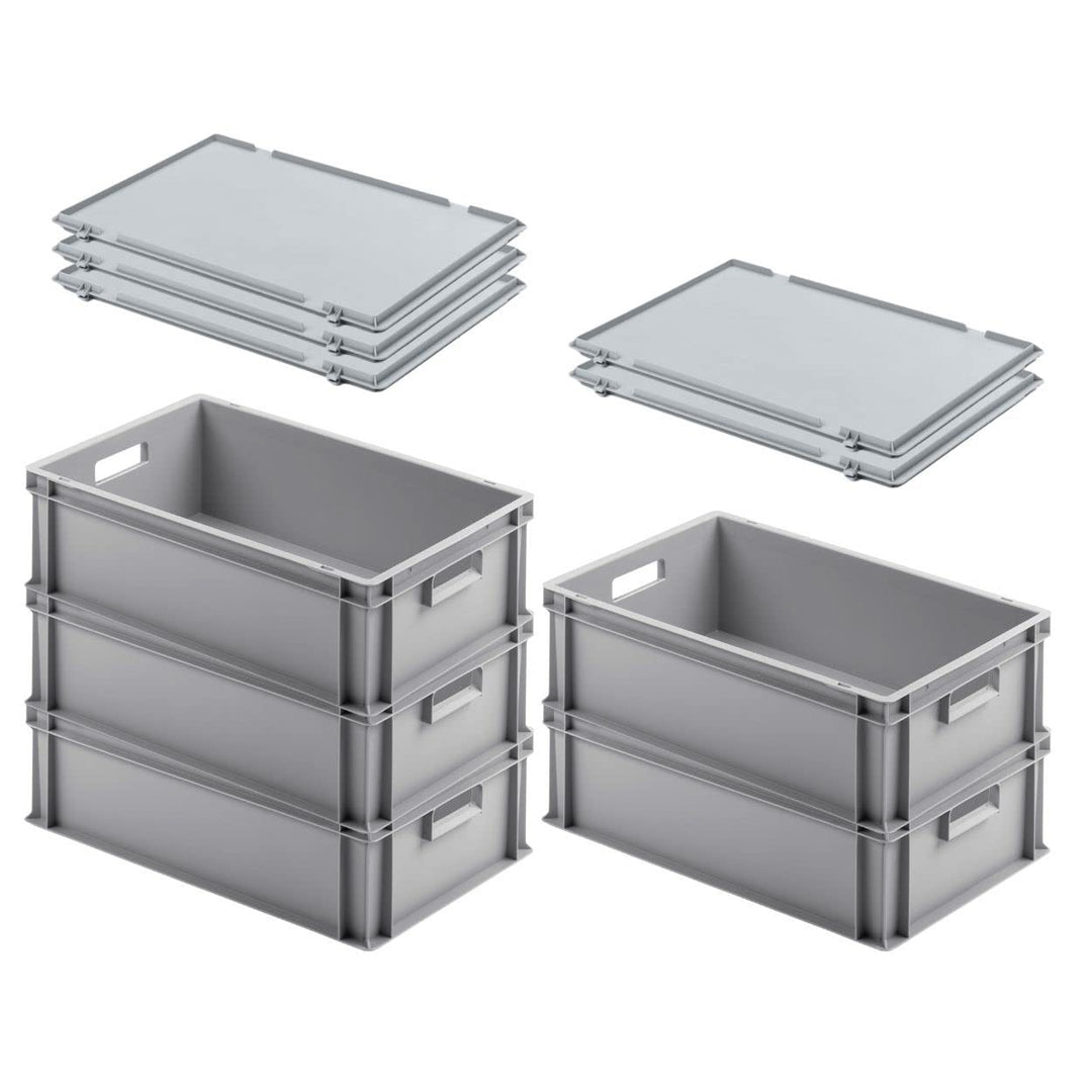 PROREGAL SuperSparSet 5x Eurobehälter mit offenem Griff & Scharnierdeckel | HxBxT 17,5x40x60cm | 30