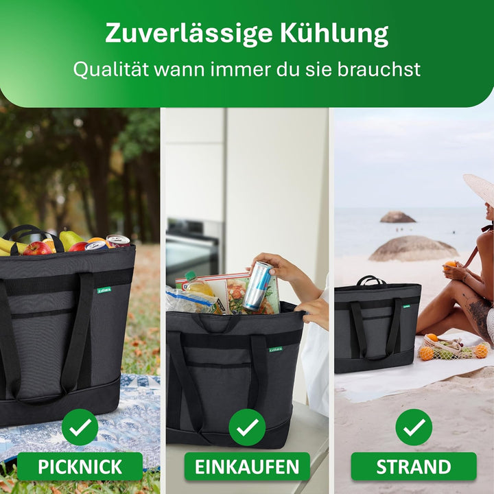 faltbare Kühltasche gross mit wasserdichter Isolierung 30l – Grosse Isoliertasche auslaufsicher flex