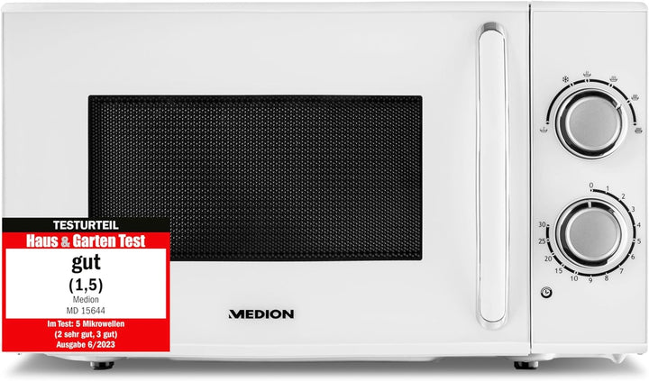 MEDION Mikrowelle, ca. 700 Watt Leistung, ca. 17 Liter Kapazität, 6 Stufen, Auftaufunktion, MD 15644