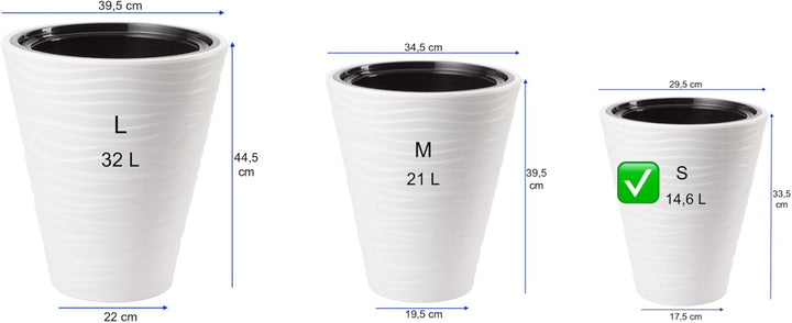 MELTOM Blumenkübel Blumentopf Rund 3D Effekt Slim Weiss Pflanzkübel mit Herausnehmbaren Einsatz (S),